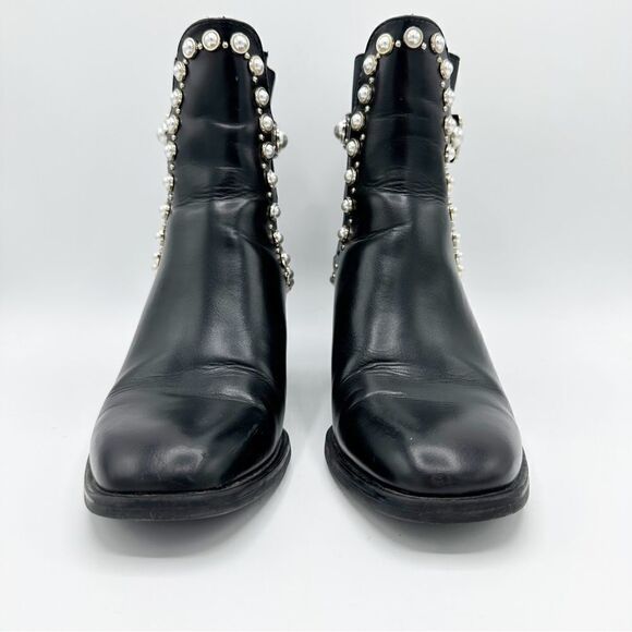Zara Pearl and Stud Black Botin Mid‎ Heel Ankle Boots 37 US 6.5 - Picture 4 of 14